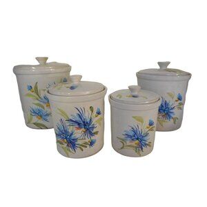 Blue Floral Canister Set w/ lids HandPainted numbered Italy Estate Find Pottery